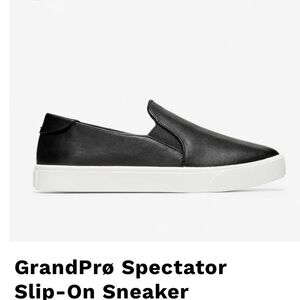 Cole Haan Black Leather GrandPrø Spectator Slip-On Sneaker, Stretchy side Gusset